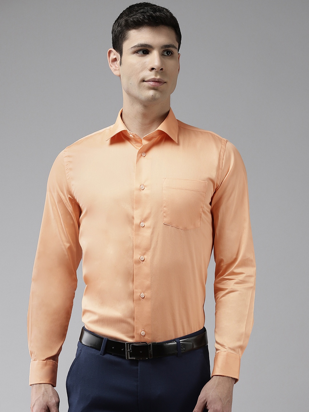 

Blackberrys Men Orange Pure Cotton Solid India Slim Fit Formal Shirt