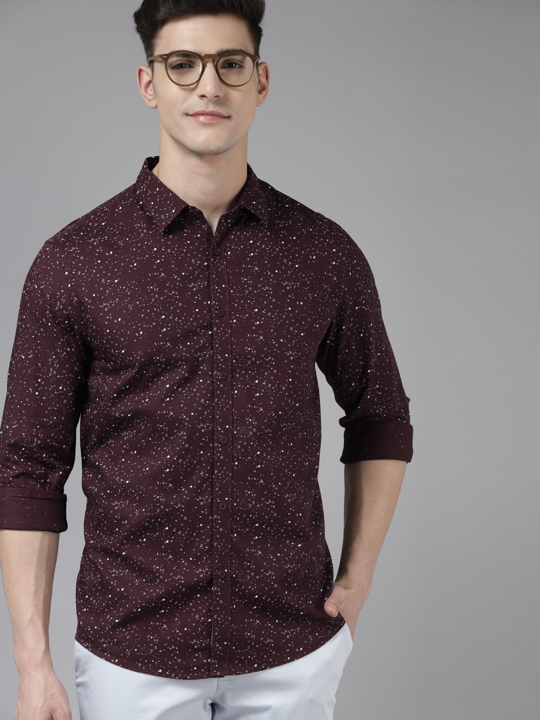 

Blackberrys Men Burgundy India Slim Fit Printed Casual Shirt