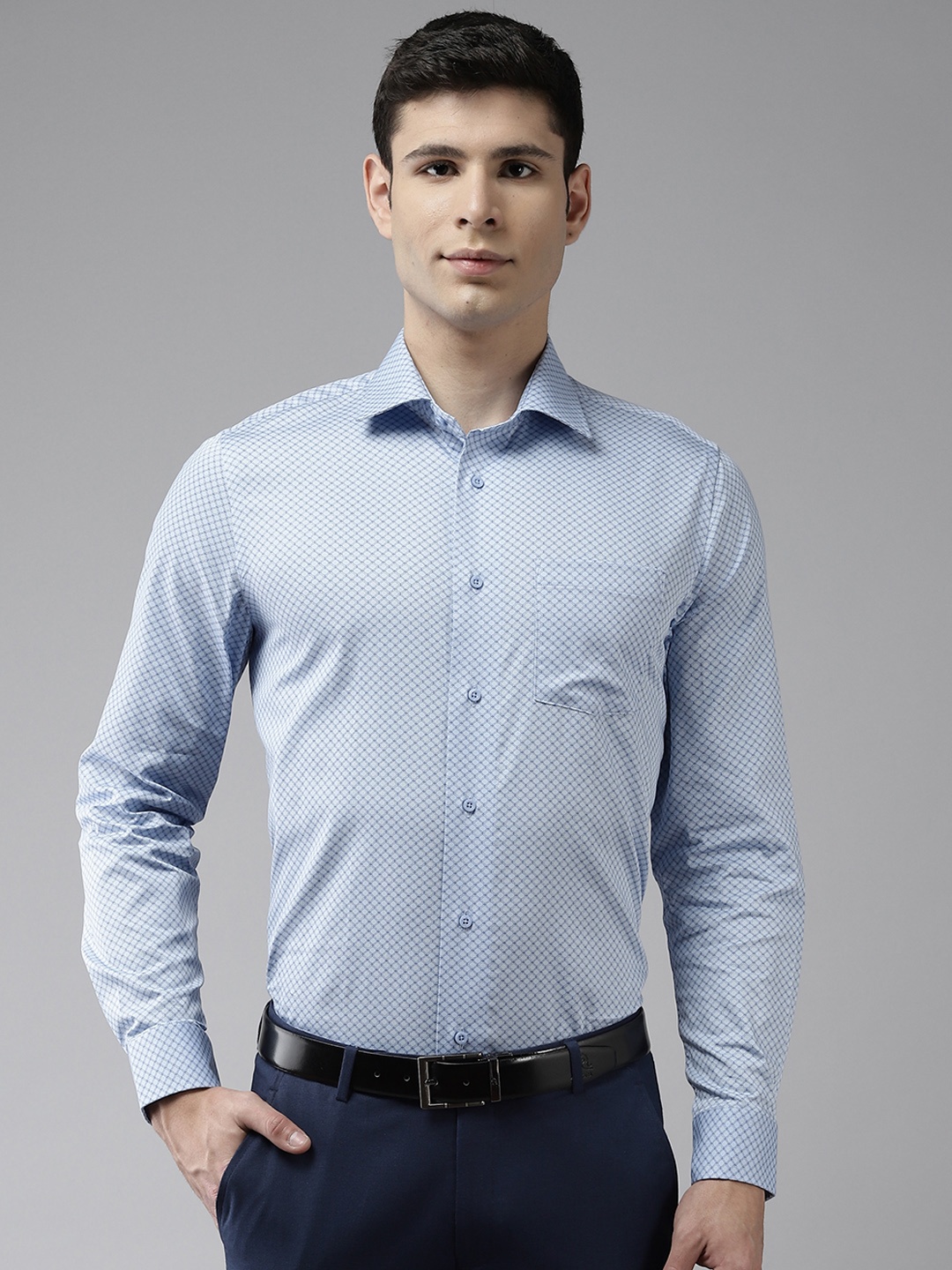 

Blackberrys Men Blue Pure Cotton India Slim Fit Printed Formal Shirt