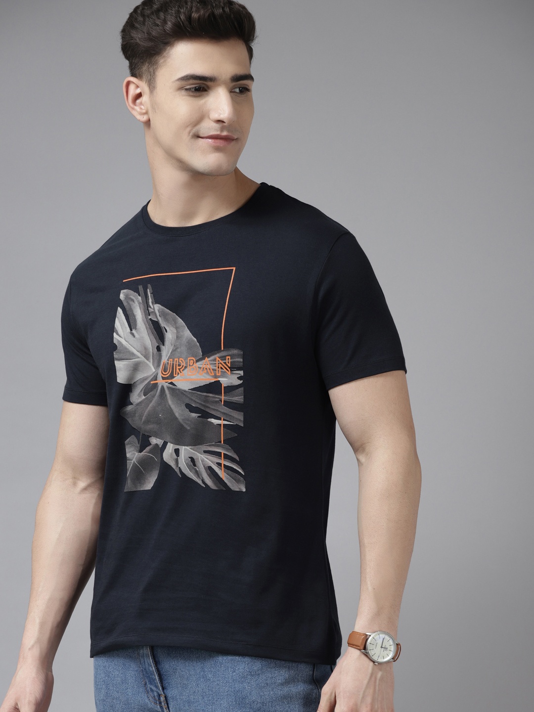 

Blackberrys Men Navy Blue Printed Pure Cotton Slim Fit T-shirt