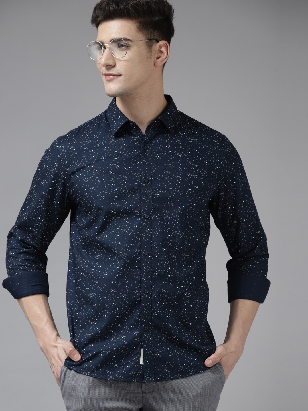 

Blackberrys Men Navy Blue India Slim Fit Printed Casual Shirt