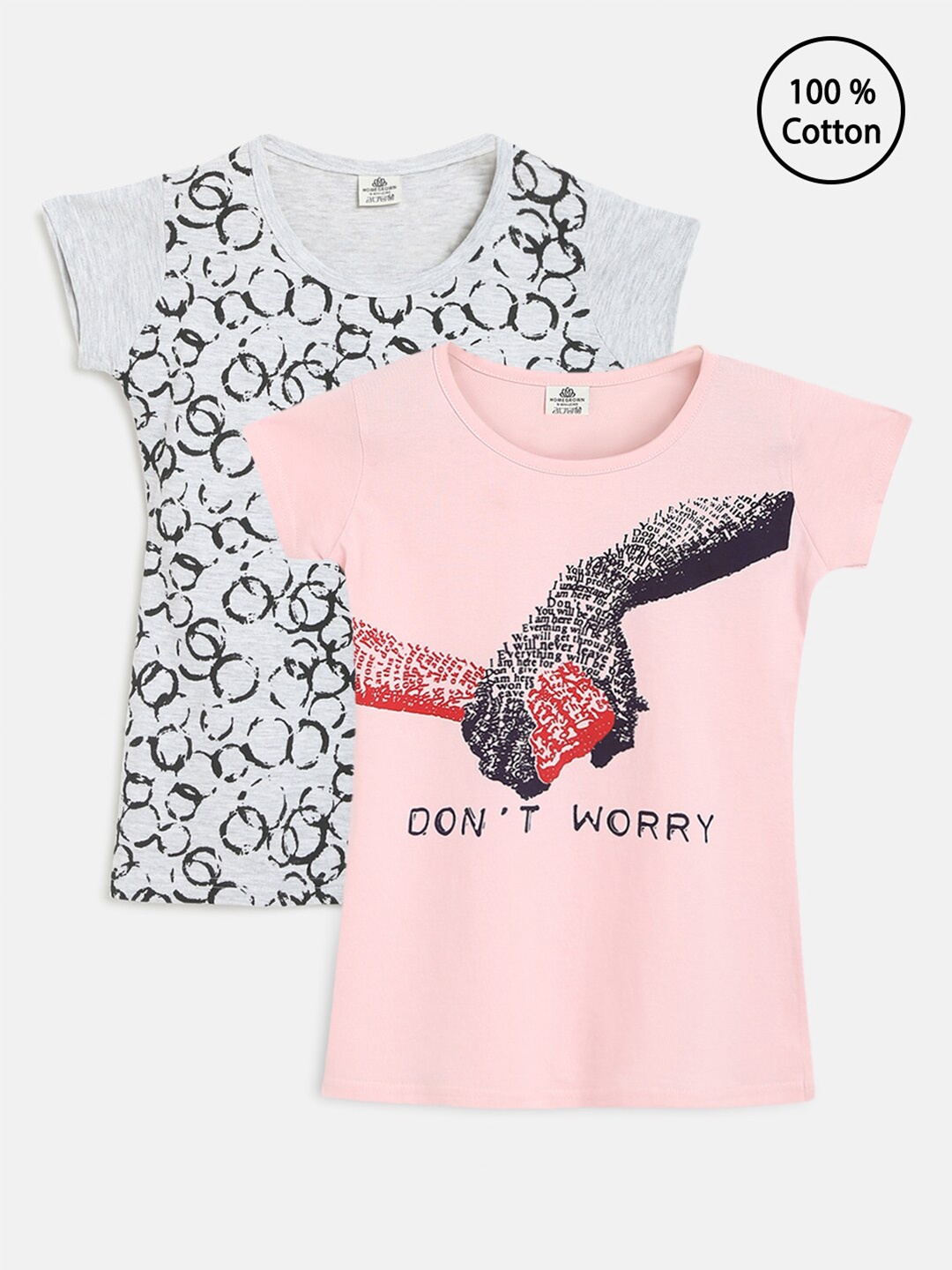 

HOMEGROWN Girls Grey & Pink Pack of 2 Print Tops