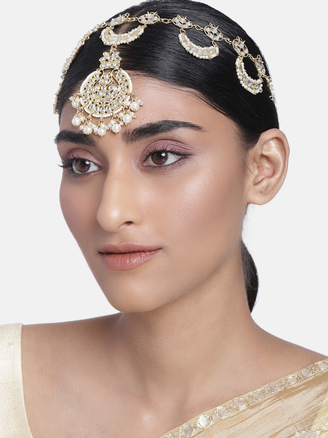 

I Jewels Women White Gold plated Kundan-Studded Matha Patti