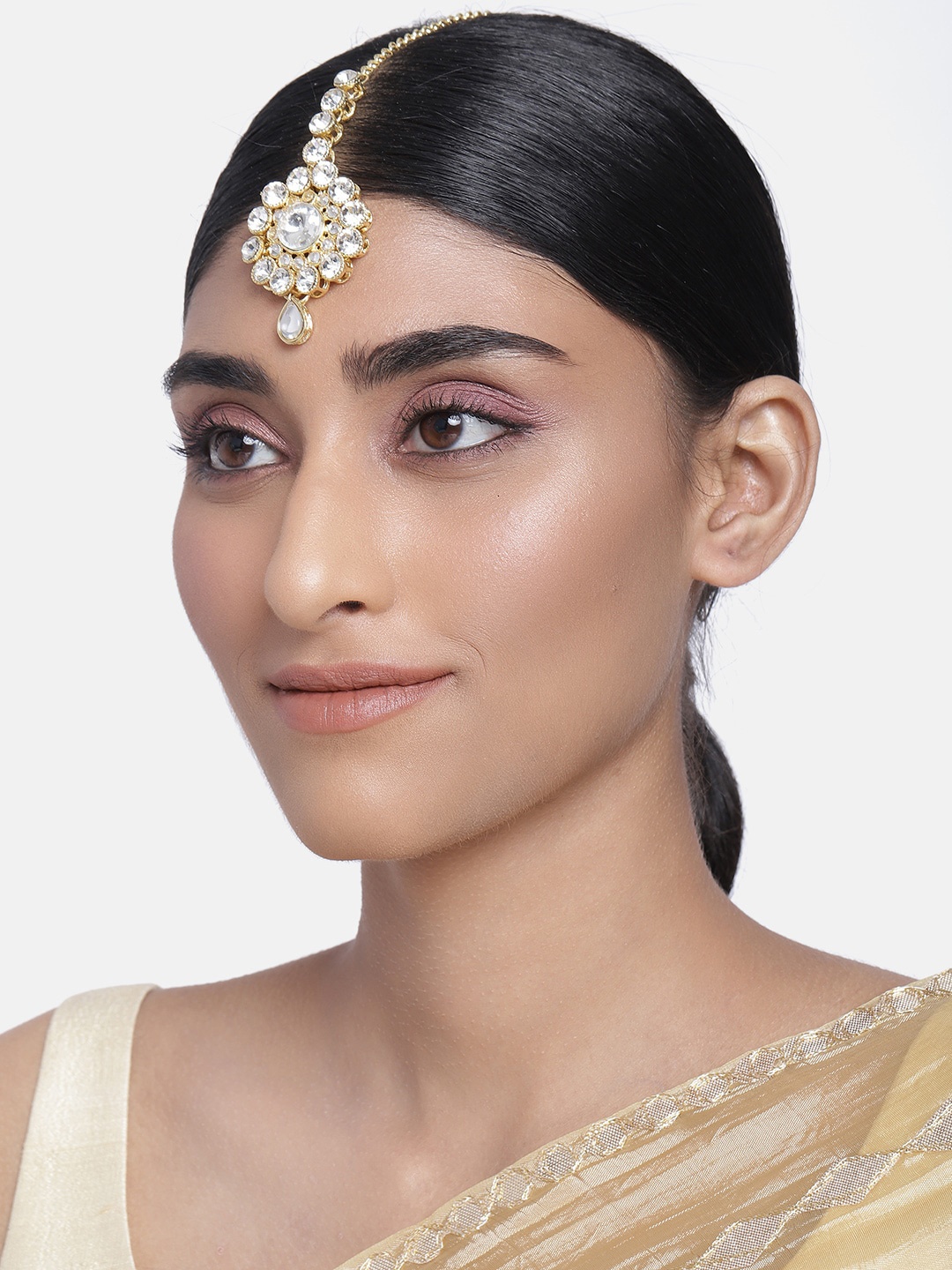 

I Jewels Gold-Plated Kundan-Studded Maang Tika