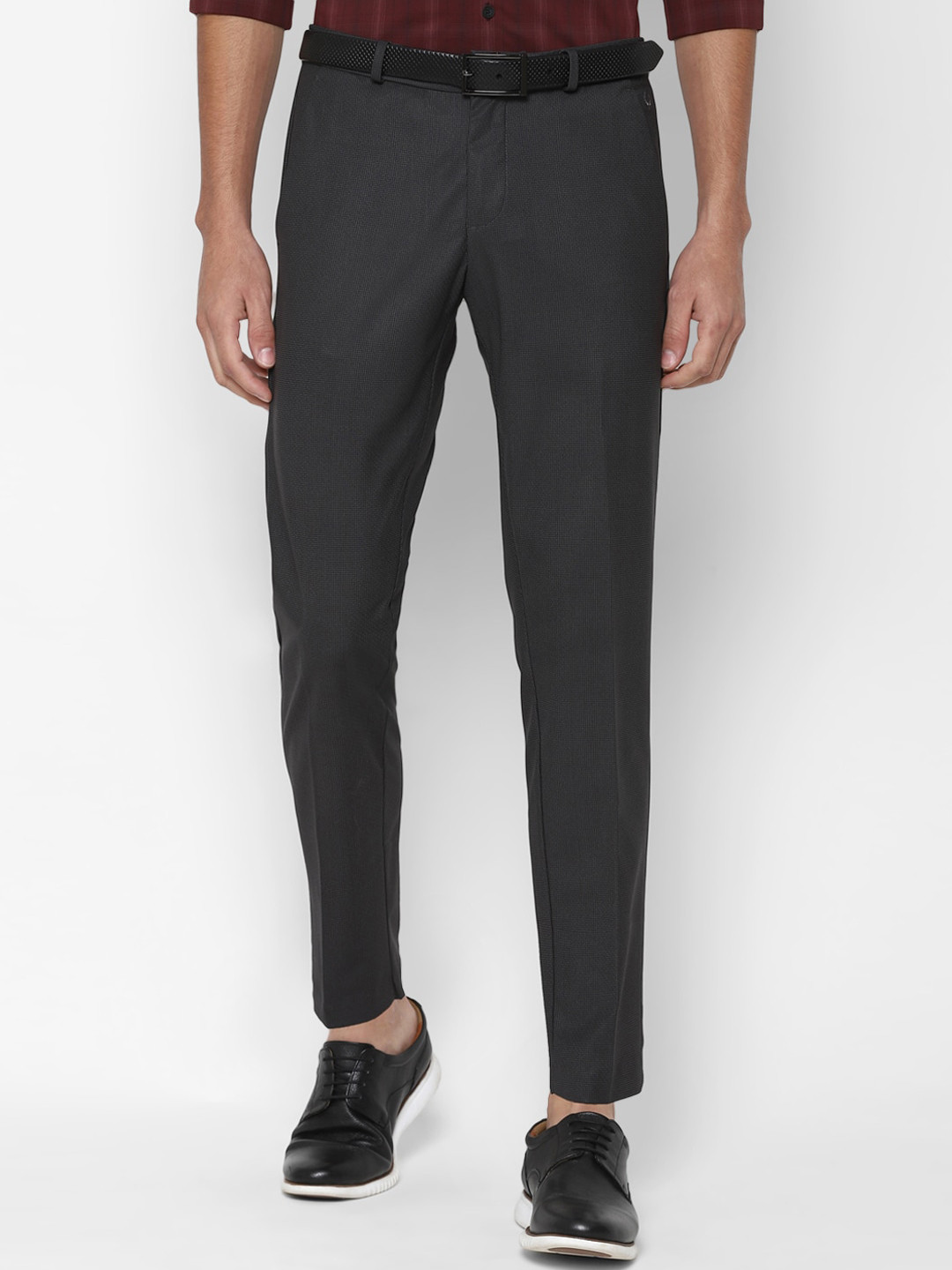 

Allen Solly Men Grey Textured Checked Slim Fit Trousers