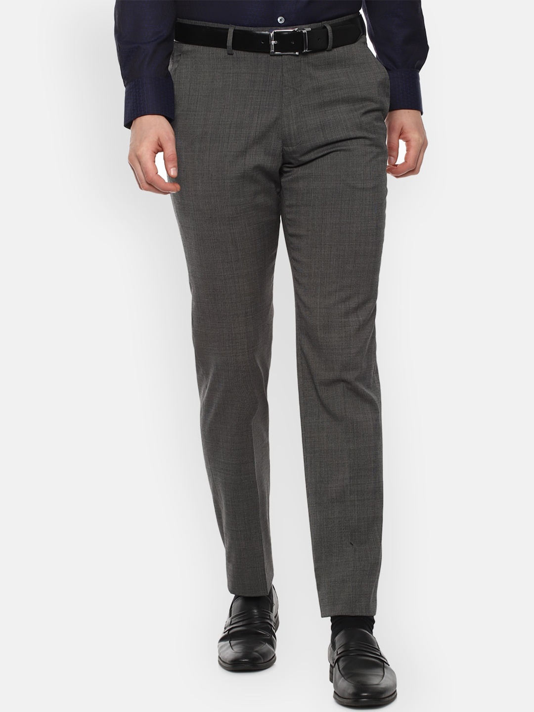 

Luxure by Louis Philippe Men Grey Textured Slim Fit Trousers