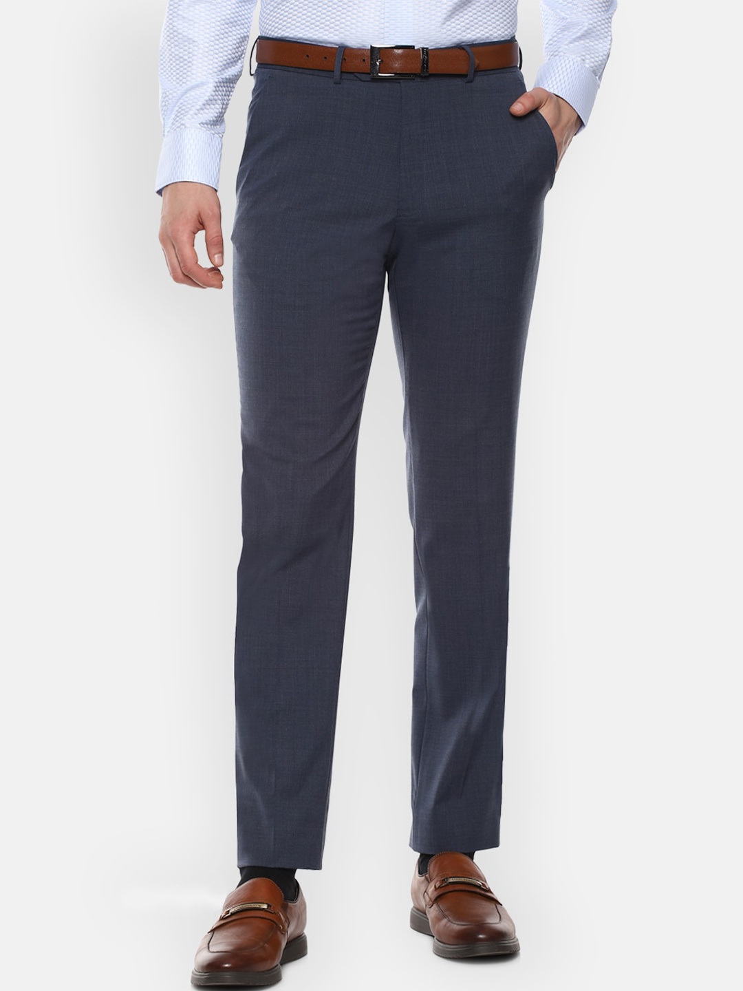 

Luxure by Louis Philippe Men Navy Blue Solid Slim Fit Trousers