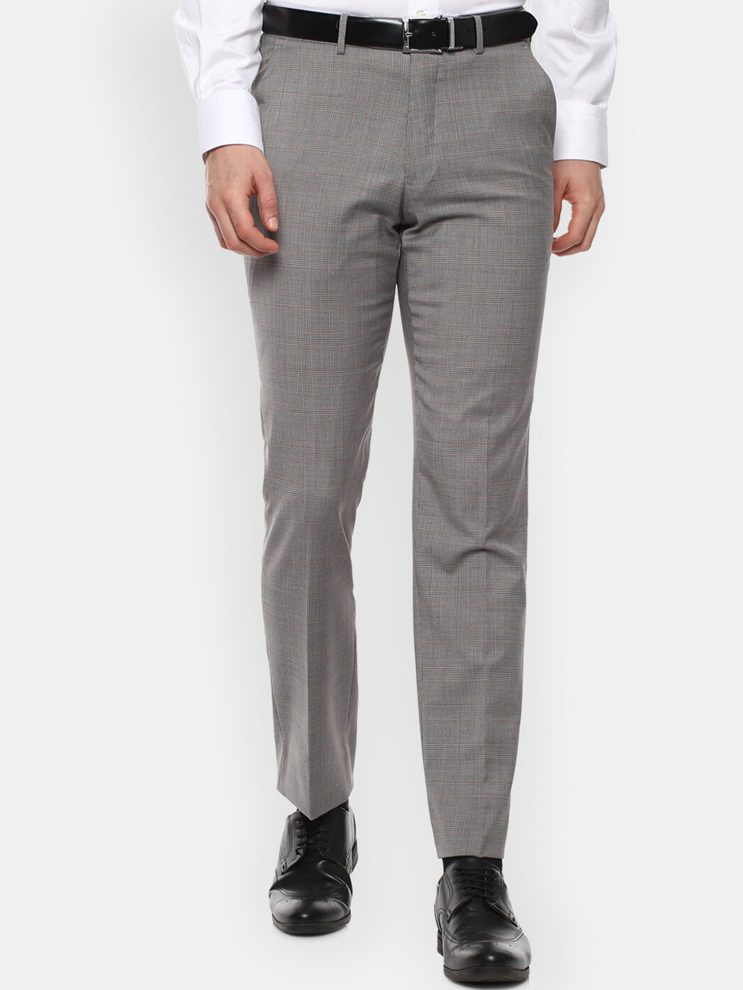 

Luxure by Louis Philippe Men Grey Textured Checked Slim Fit Trousers