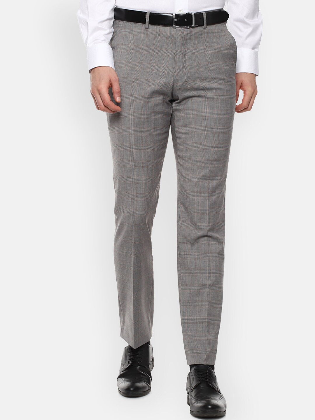 

Luxure by Louis Philippe Men Grey Textured Checked Slim Fit Formal Trousers