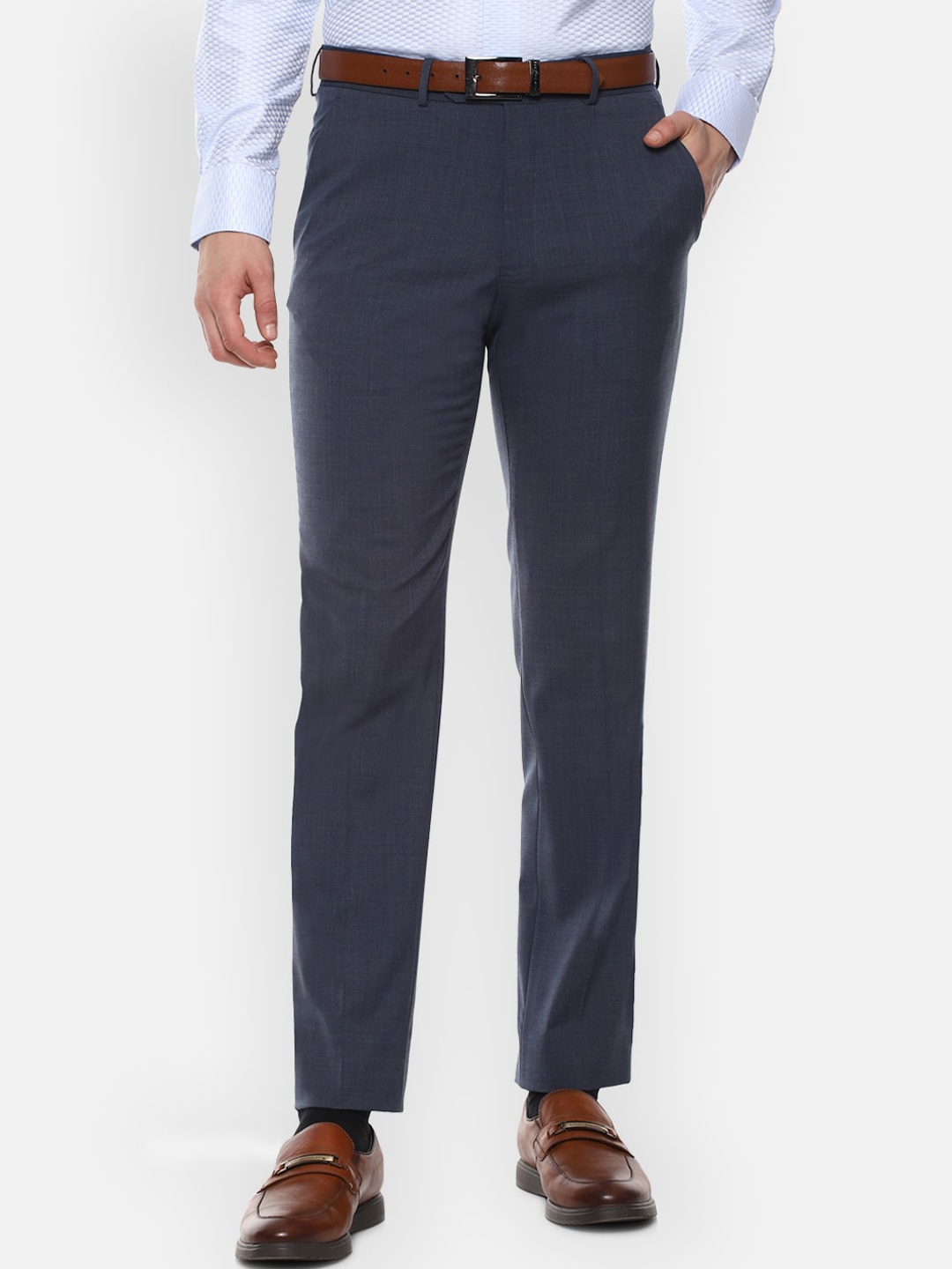 

Luxure by Louis Philippe Men Navy Blue Slim Fit Trousers