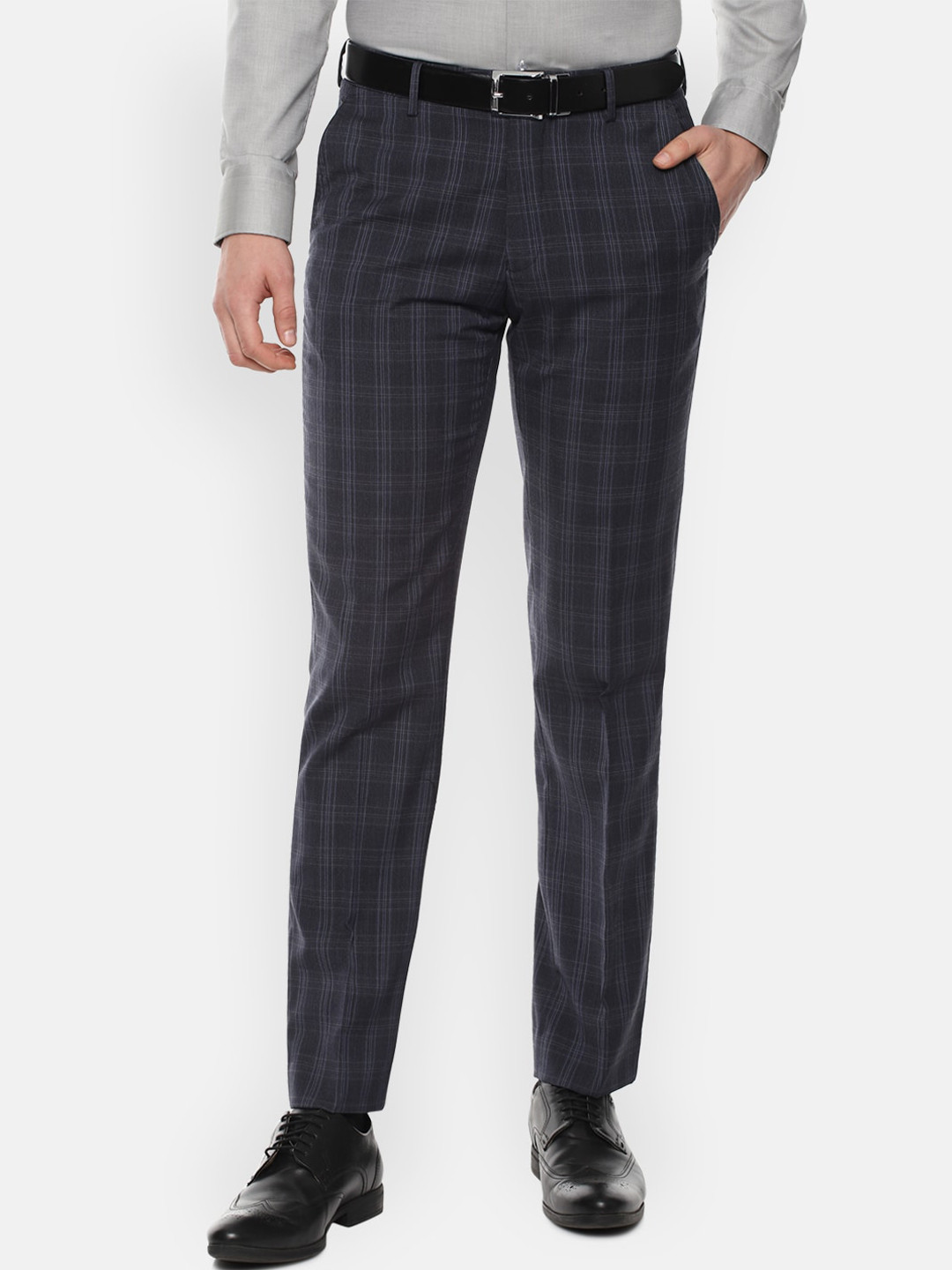 

Louis Philippe Gods & Kings Men Grey Checked Trousers