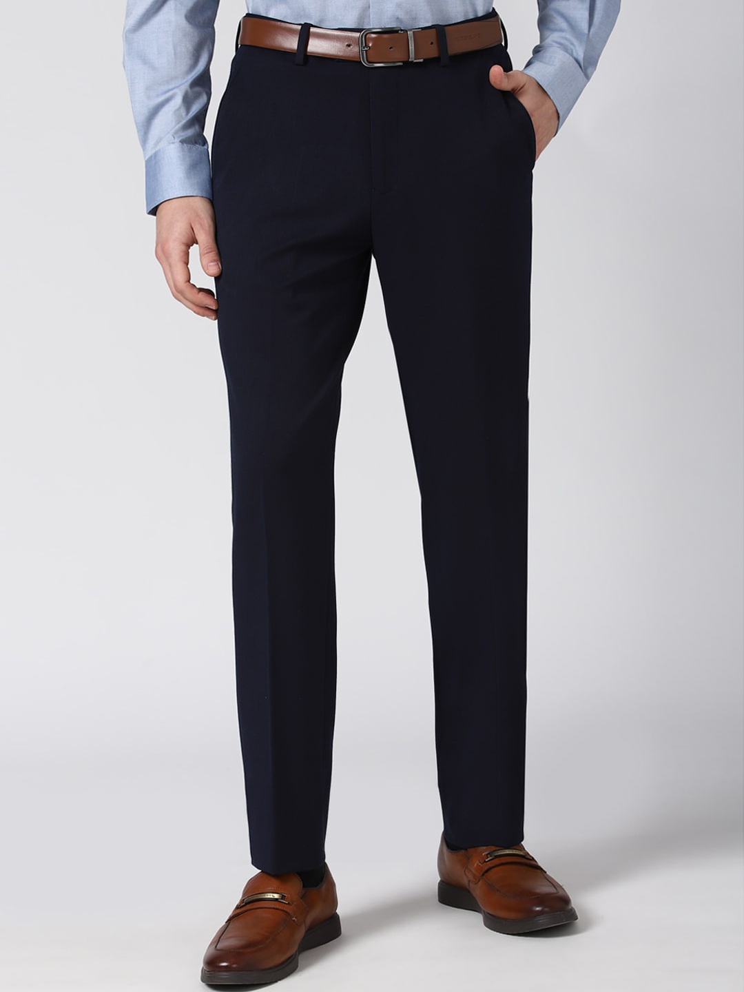 

Peter England Elite Men Navy Blue Slim Fit Trousers