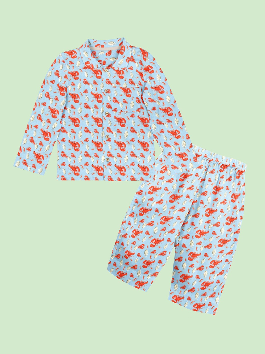 

THE BABY ATELIER Kids Blue & Red Printed Organic Cotton Night suit