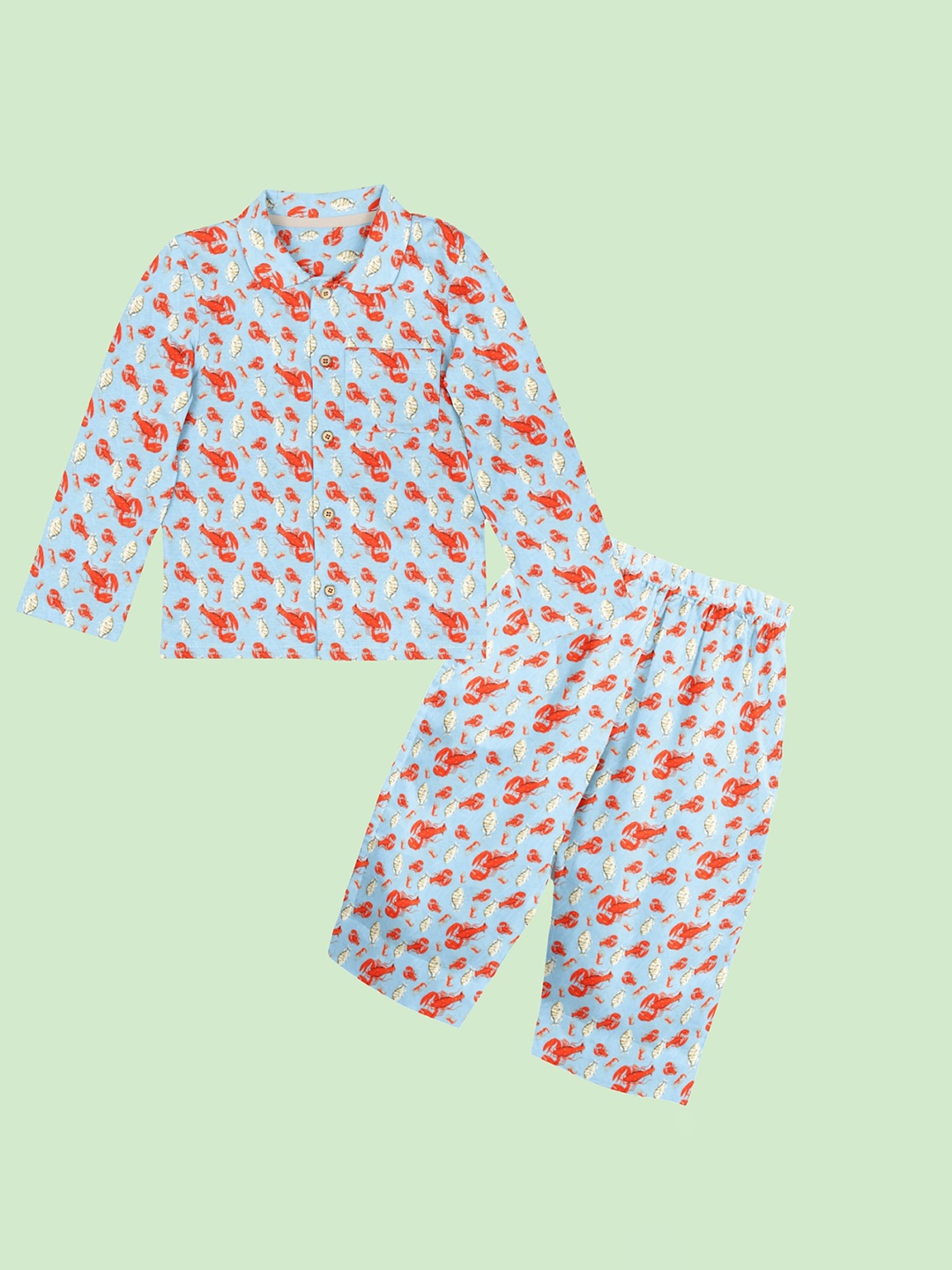 

THE BABY ATELIER Unisex Kids Blue & Red Printed Organic Cotton Night suit