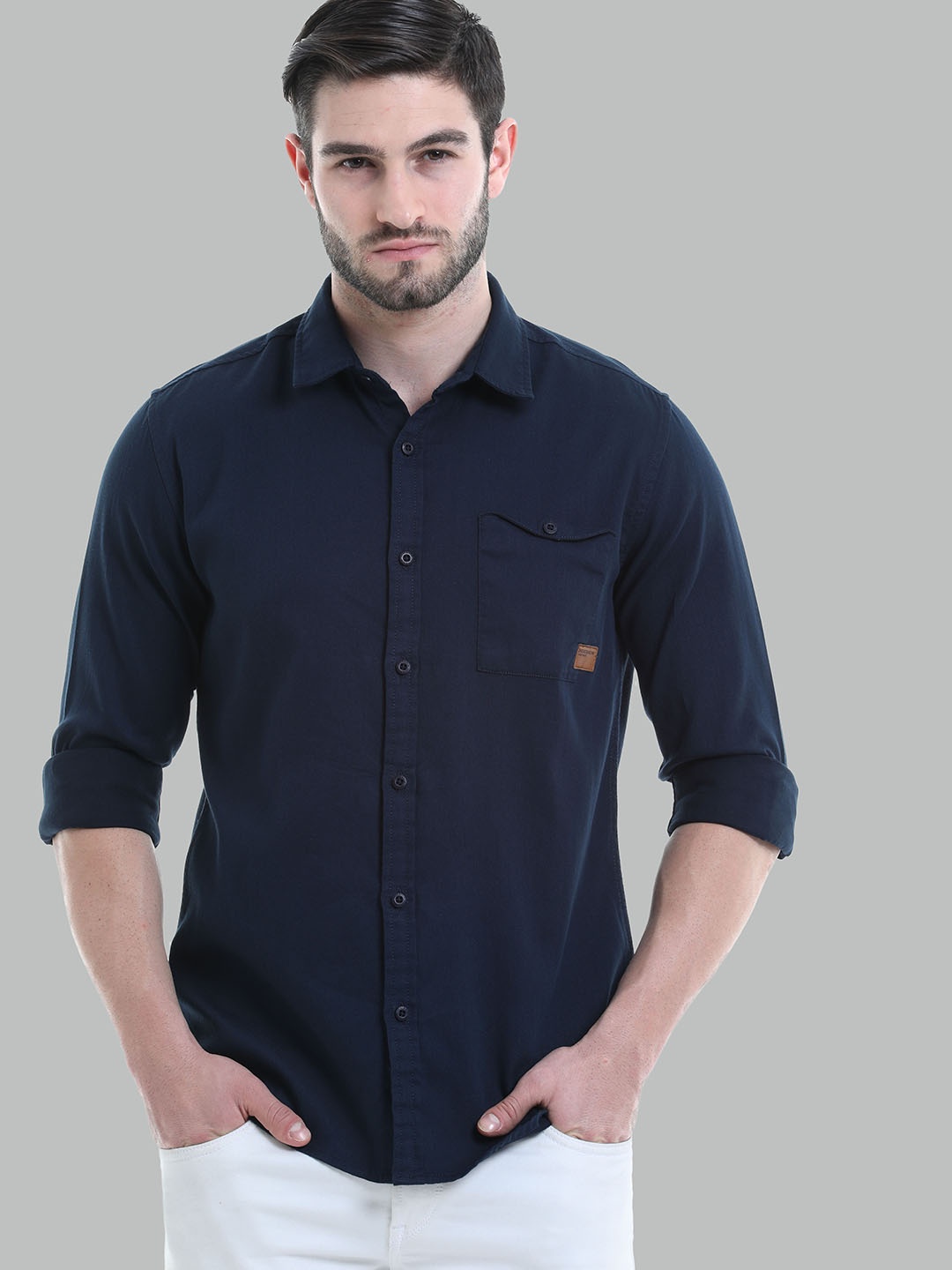 

HERE&NOW Men Navy Blue Slim Fit Casual Shirt