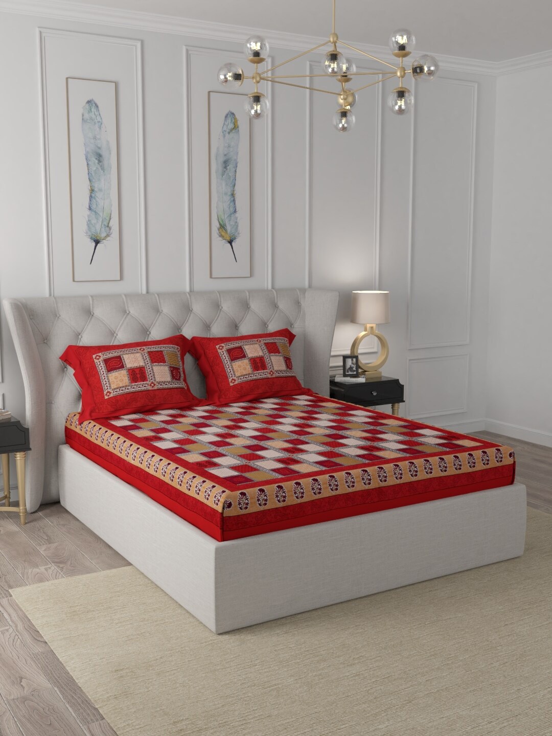 

JAIPUR FABRIC Maroon & Beige Ethnic Motifs 150 TC Queen Bedsheet with 2 Pillow Covers
