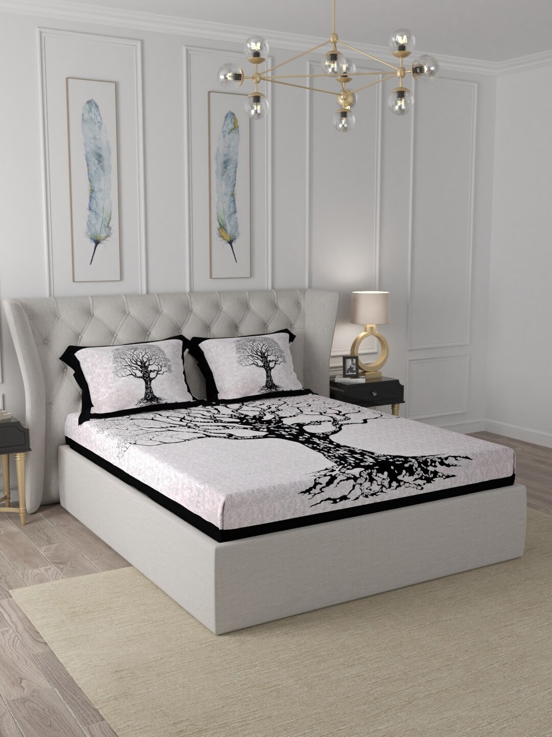 

JAIPUR FABRIC Black Ethnic Motifs 150 TC Queen Bedsheet with 2 Pillow Covers