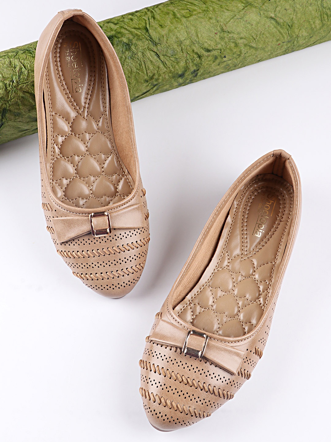 

Shoetopia Women Beige Ballerinas With Laser Cuts Flats