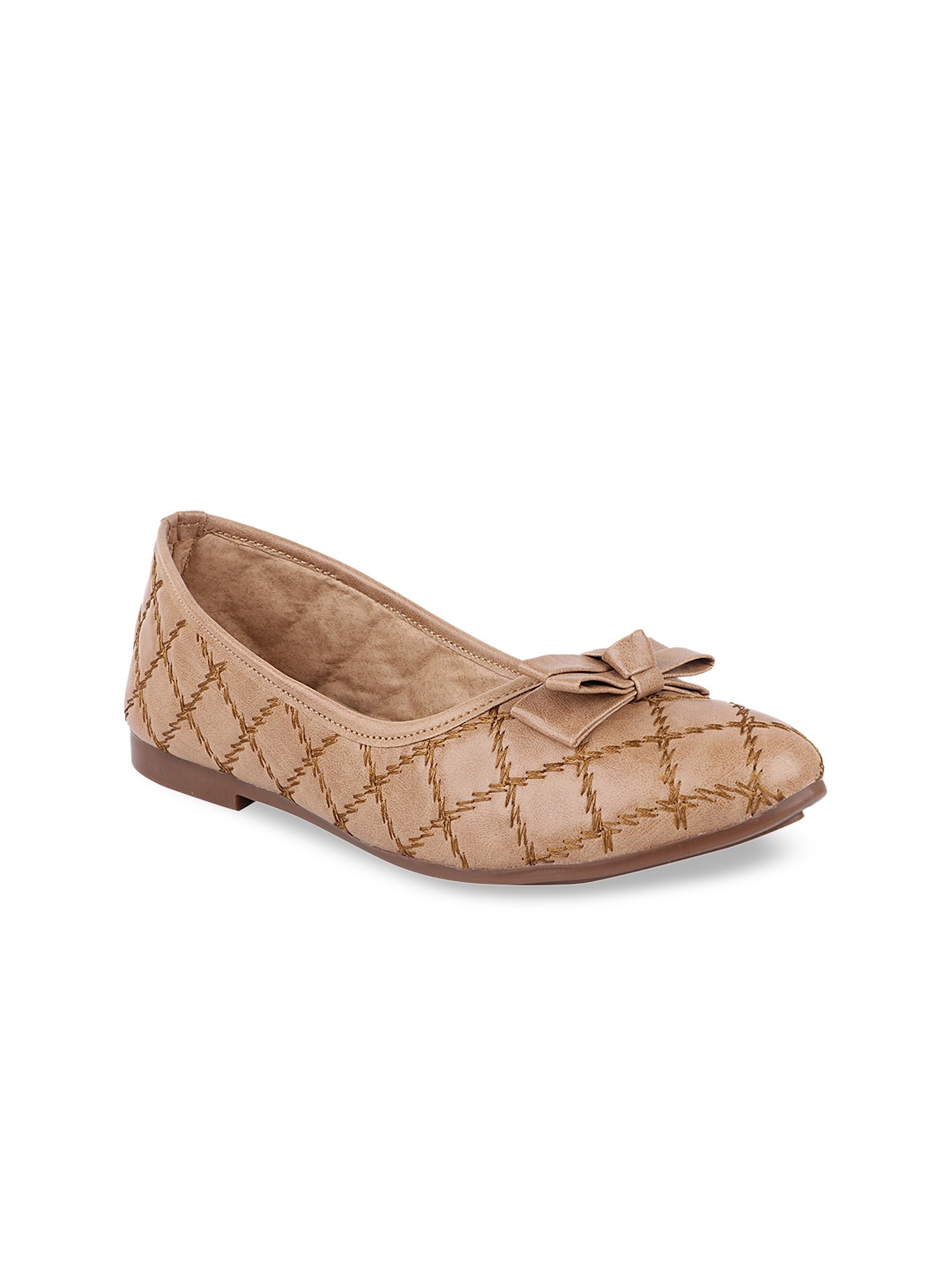

Shoetopia Women Beige Textured Ballerinas with Bows Flats