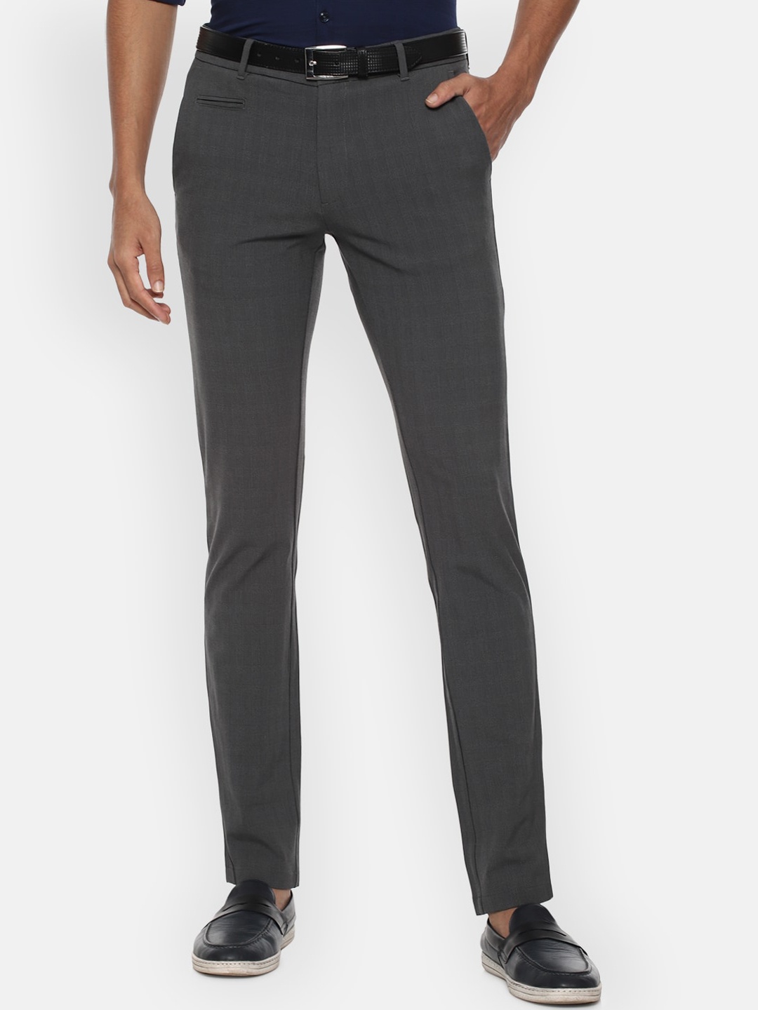 

V Dot Men Grey Textured Slim Fit Trousers