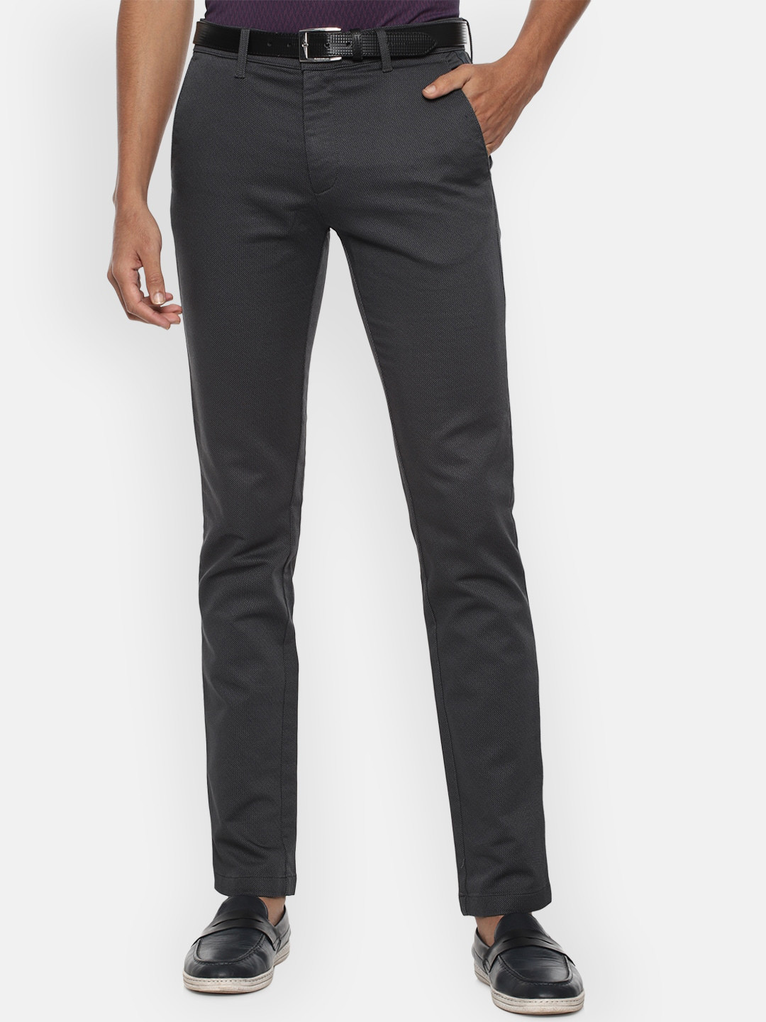 

V Dot Men Charcoal Grey Slim Fit Trousers