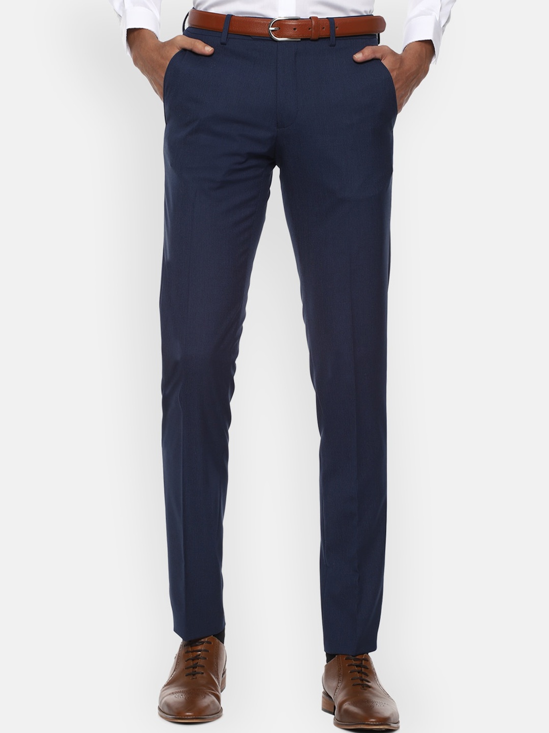 

Van Heusen Men Navy Blue Checked Slim Fit Trousers