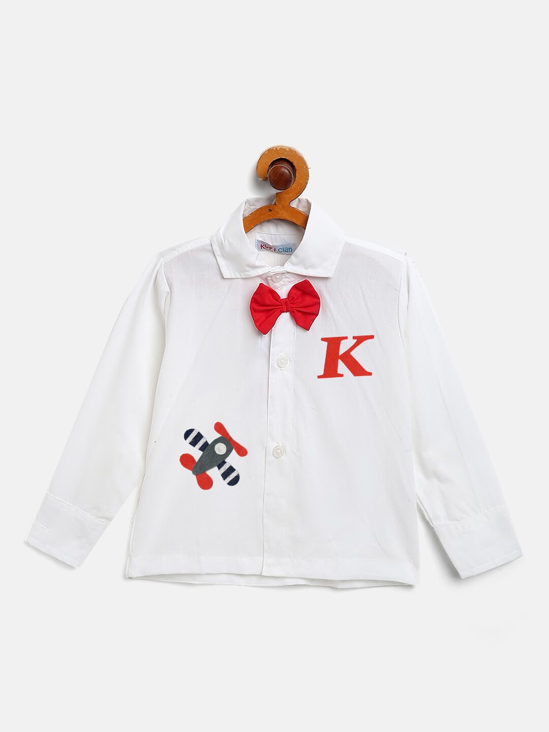 

Kids Clan Boys White Comfort Party Shirt with Red Bow
