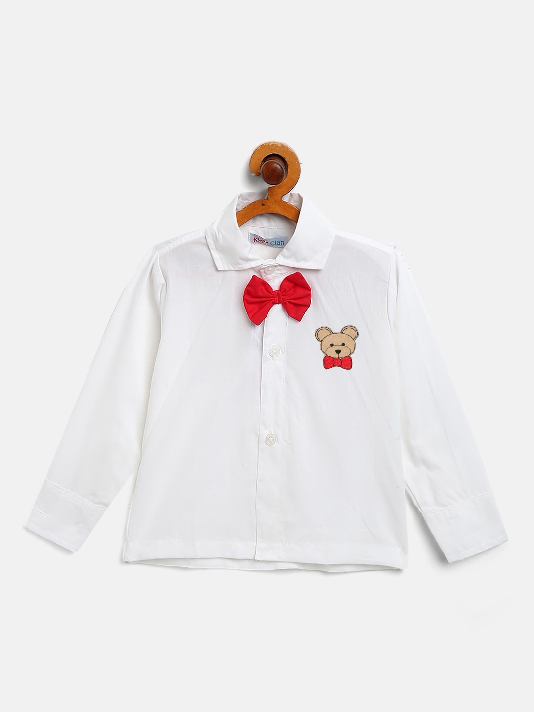 

Kids Clan Boys White Comfort Party Applique Shirt With Red Bow