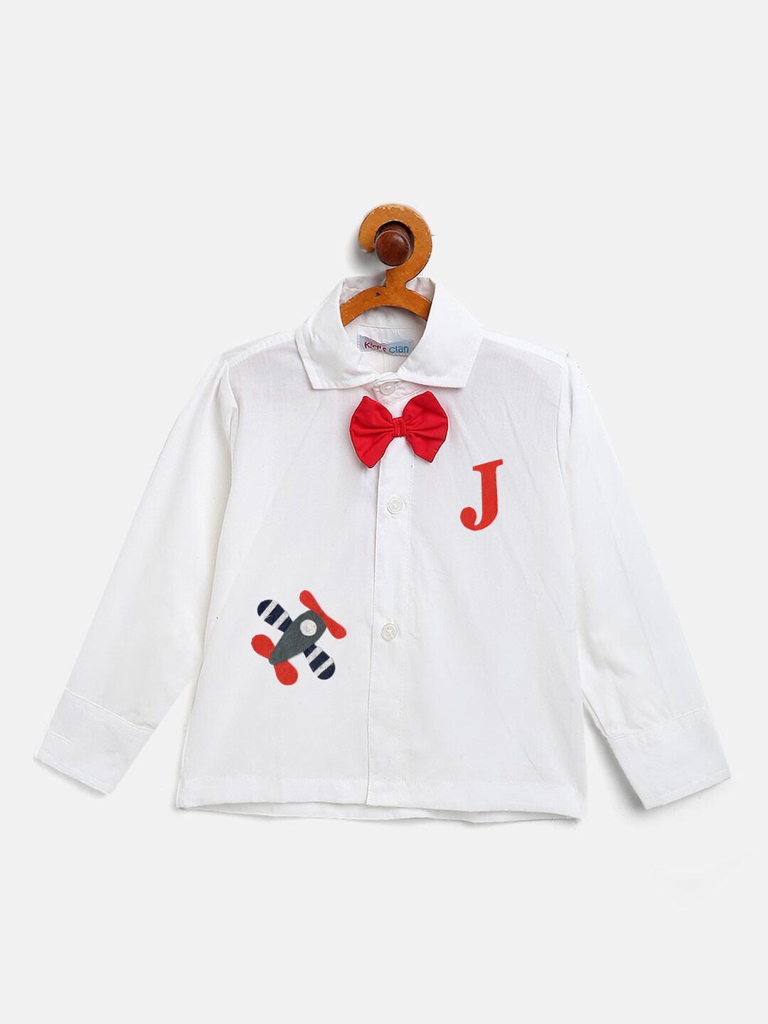 

Kids Clan Boys White Comfort Party Shirt with Red Bow