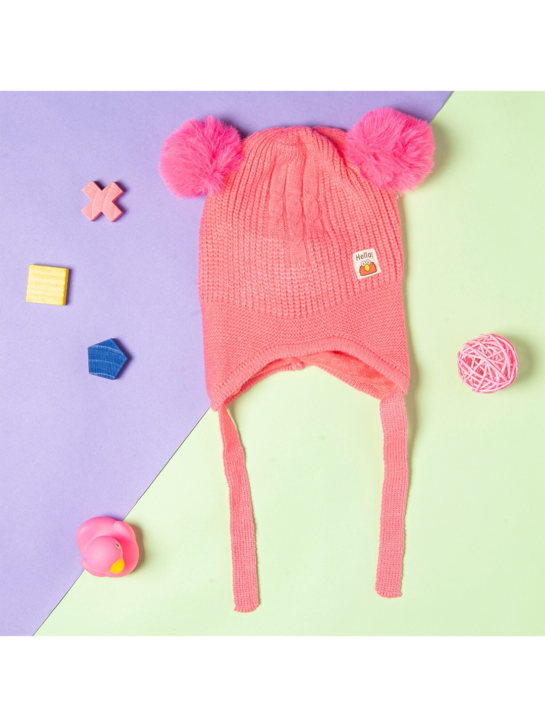 

Baby Moo Girls Knit Woollen Beanie With Tie Knot For Ear Protection, Pink