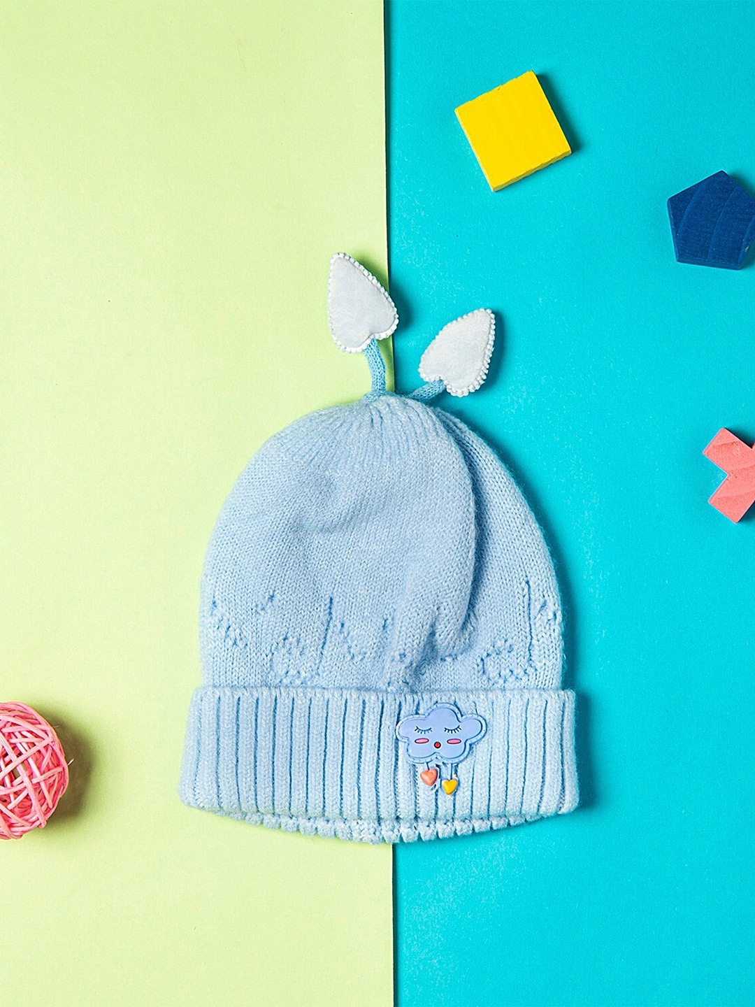 

Baby Moo Unisex Kids Blue Self Design Woollen Beanie