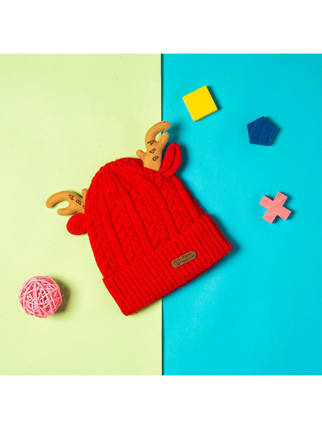 

Baby Moo Unisex Kids Red & Brown Woollen Colourblocked Beanie