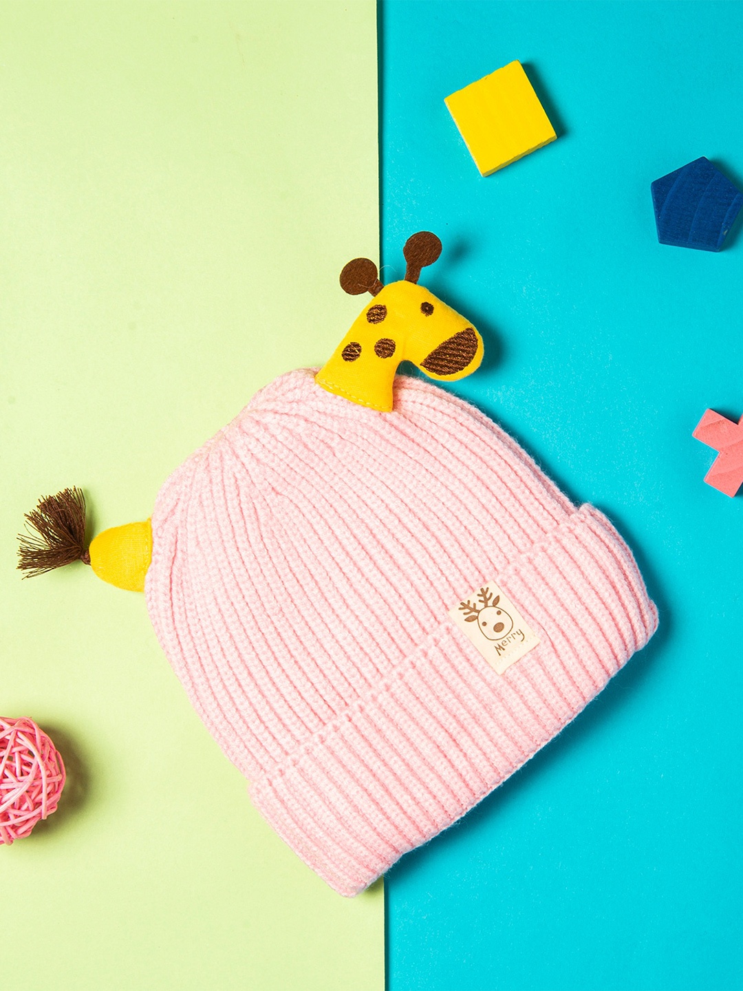

Baby Moo Unisex Kids Pink & Yellow Woollen Beanie