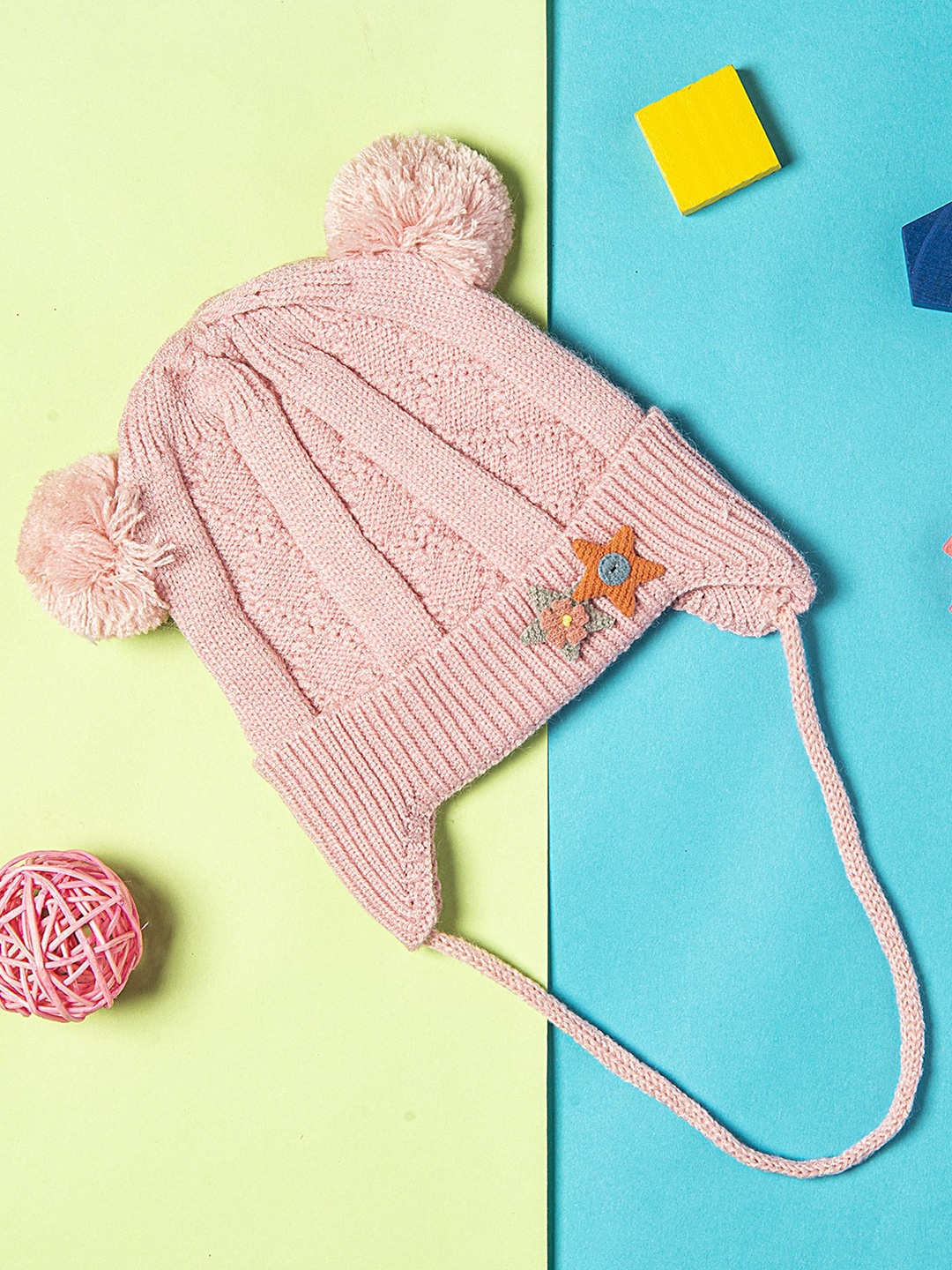 

Baby Moo Girls Pink Knit Woollen Pom-Pom Beanie