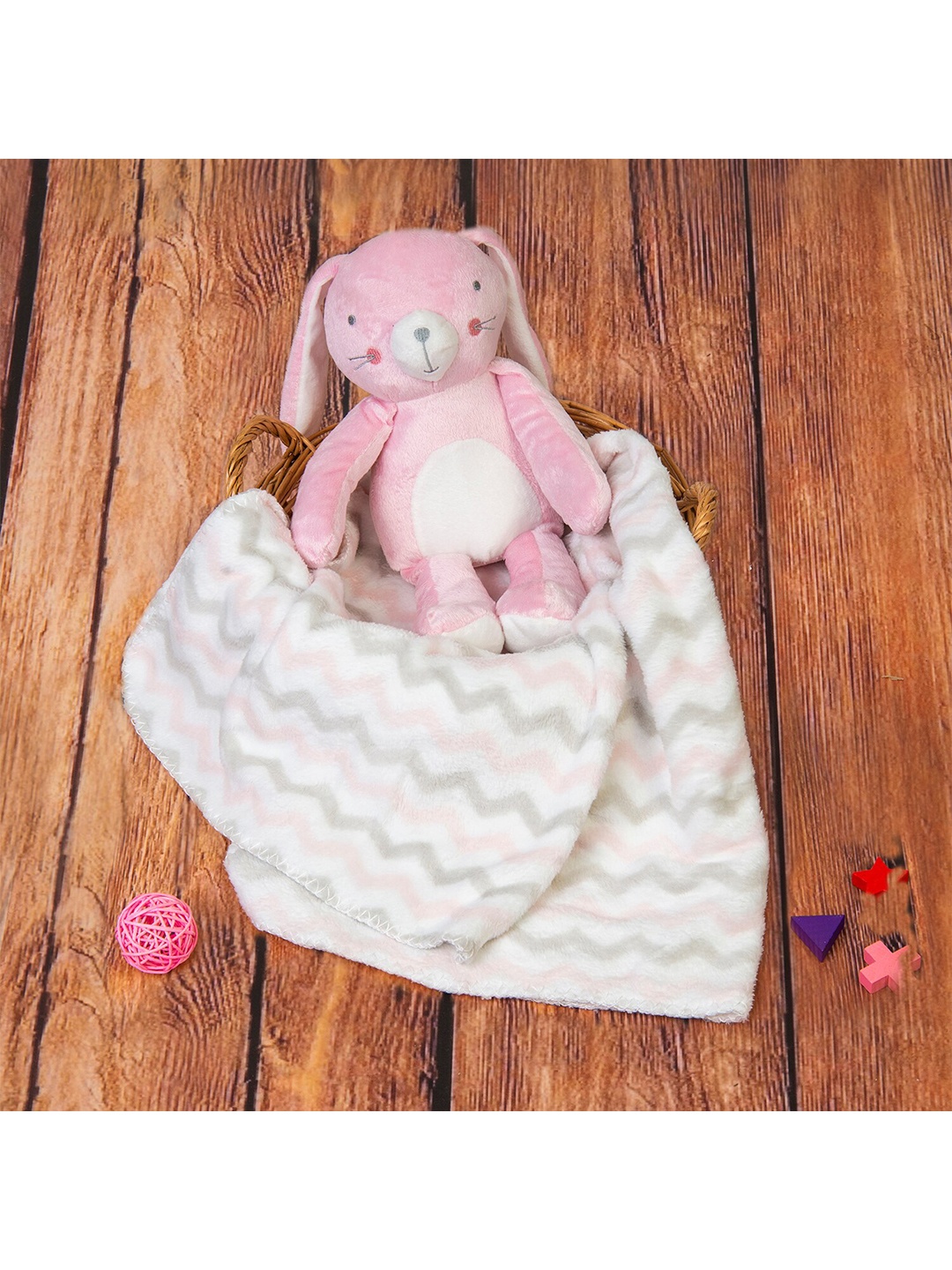

Baby Moo Pink & Grey Rabbit Abstract Soft AC Room 210 GSM Single Bed Blanket