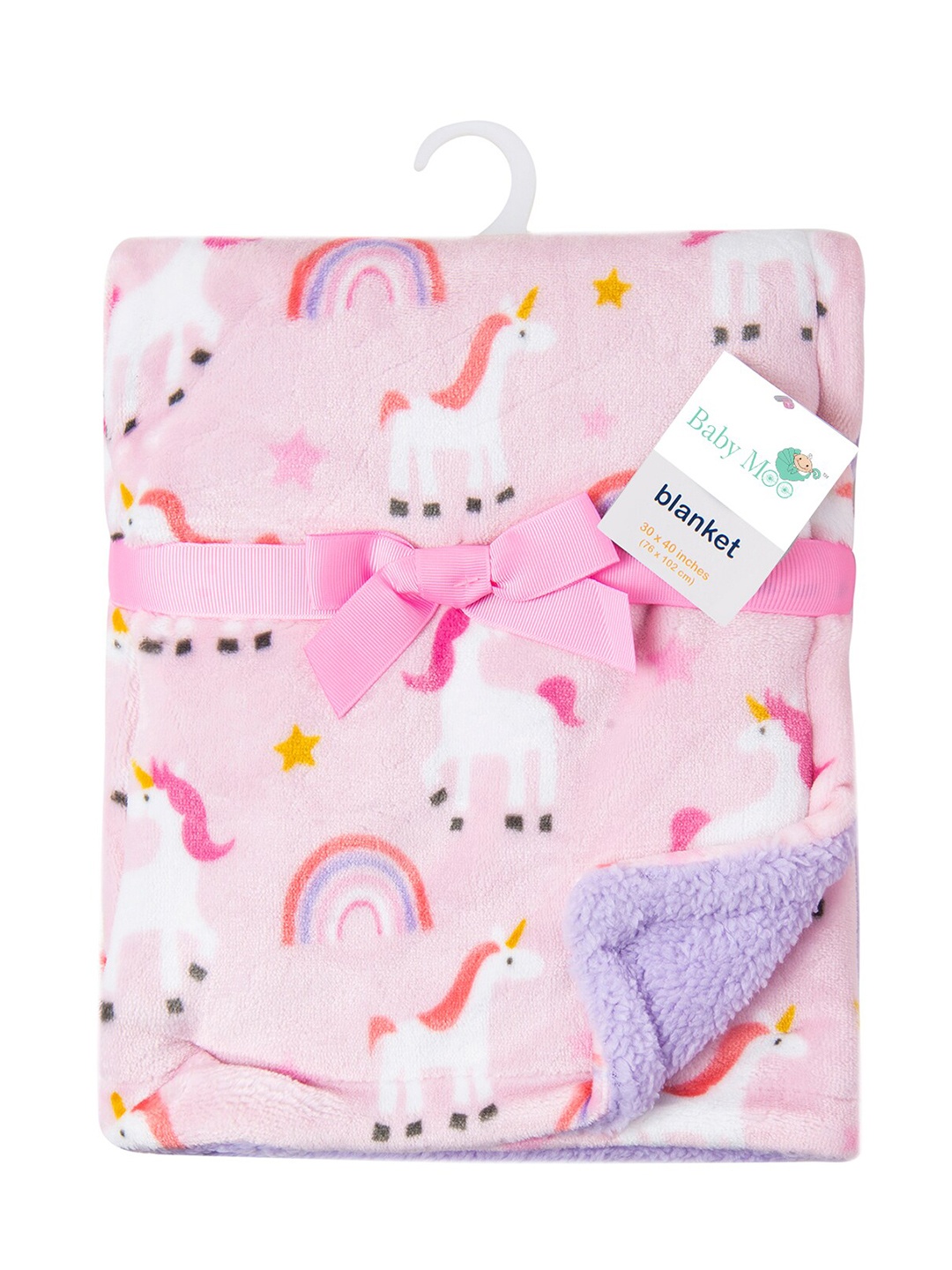 

Baby Moo Pink & White Cartoon Characters AC Room 210 GSM Single Bed Blanket