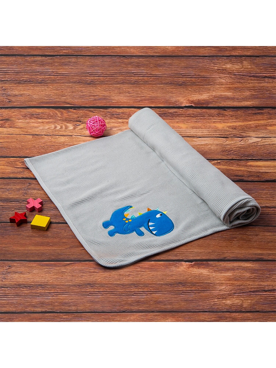 

Baby Moo Grey & Blue Dinosaur Light Waffle Blanket