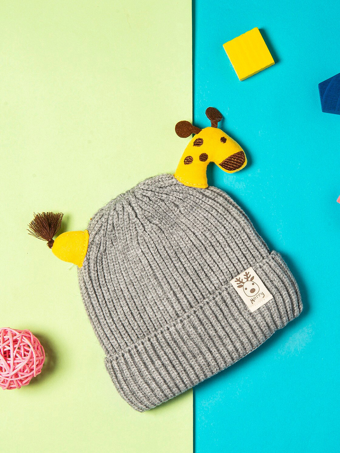 

Baby Moo Unisex Kids Grey & Yellow Beanie