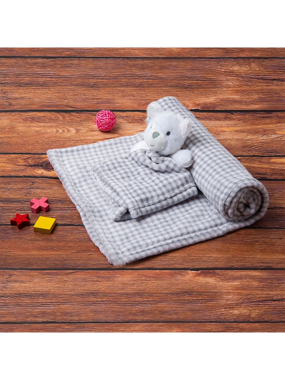 

Baby Moo Grey & White Checked AC Room 210 GSM Plush Toy Single Bed Blanket