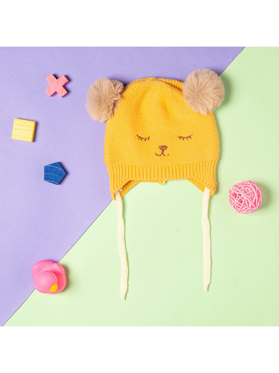 

Baby Moo Unisex Kids Yellow & Beige Printed Wool Beanie