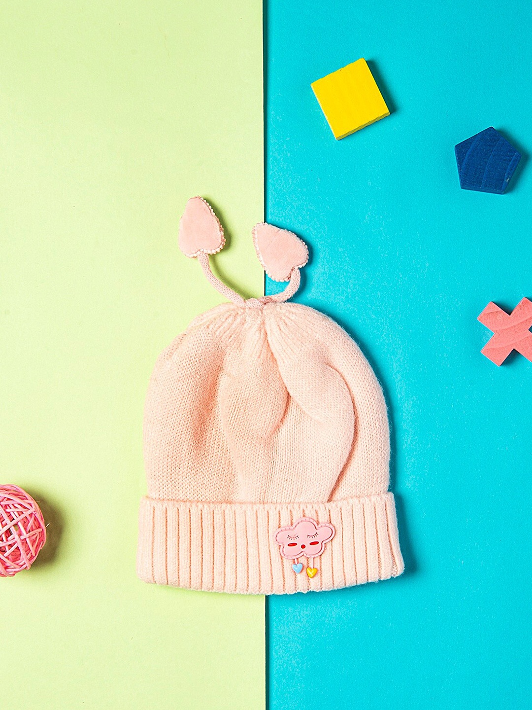 

Baby Moo Girls Pink Self Design Woollen Beanie