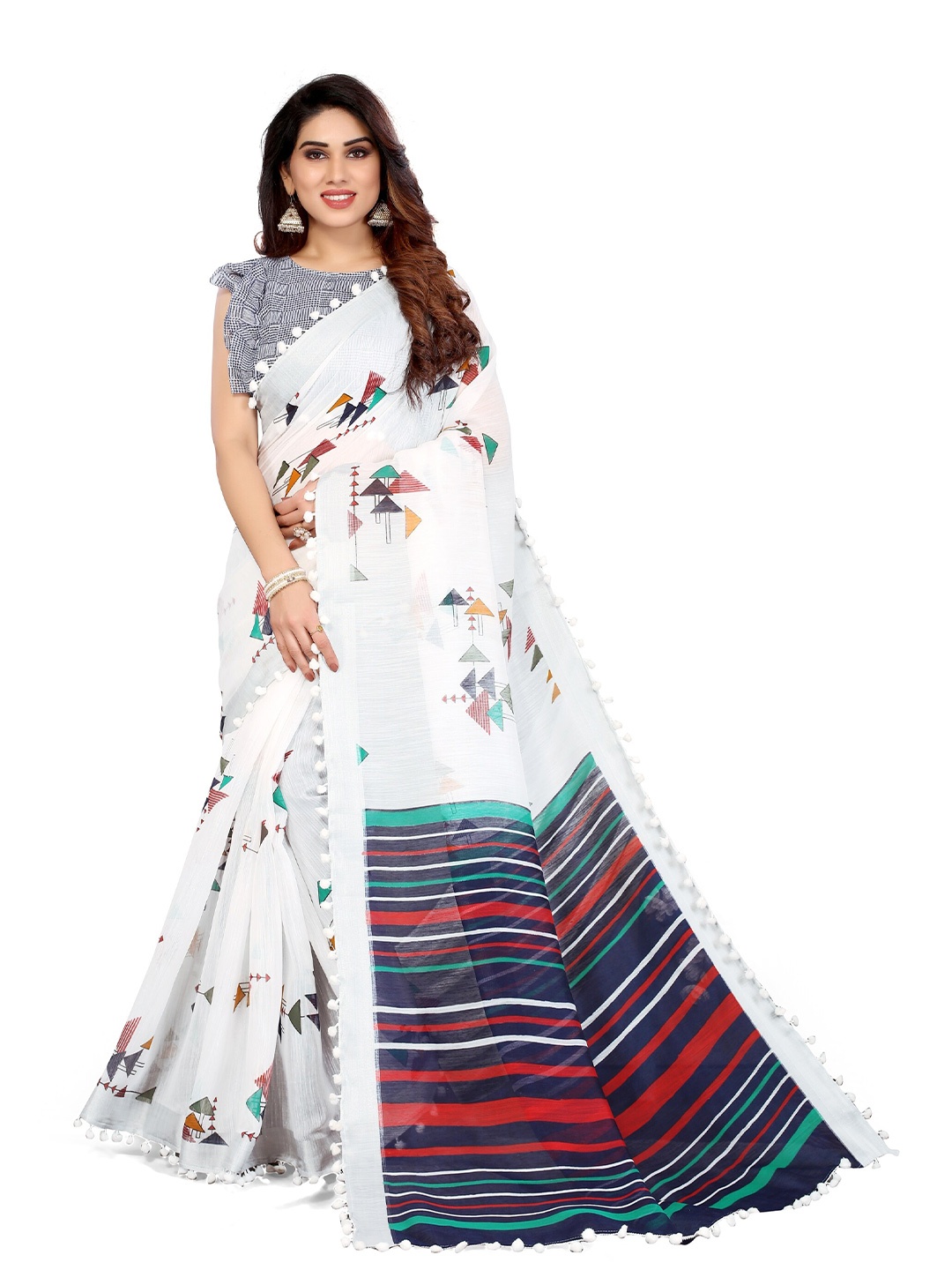 

KALINI White & Green Floral Saree
