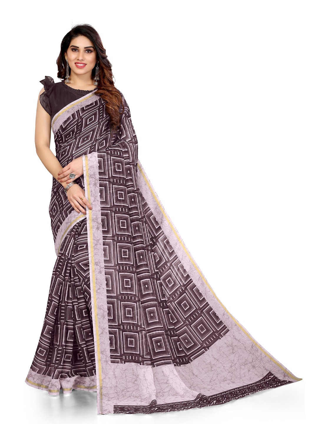 

KALINI Purple & White Zari Saree