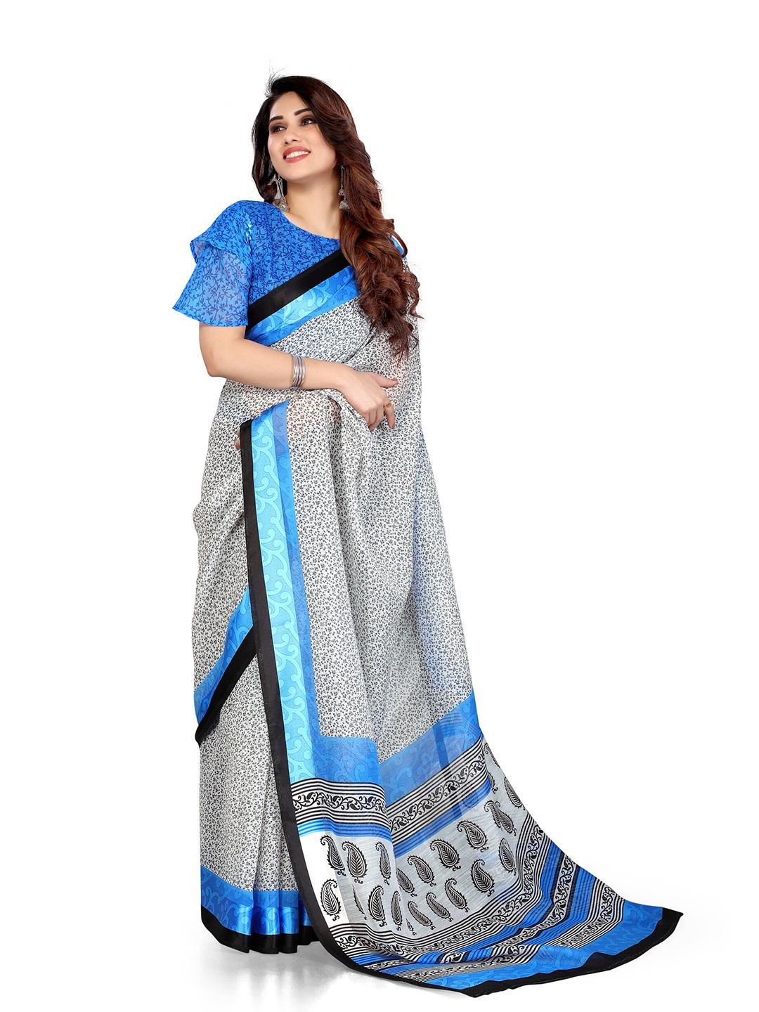 

KALINI White & Black Floral Bagh Saree