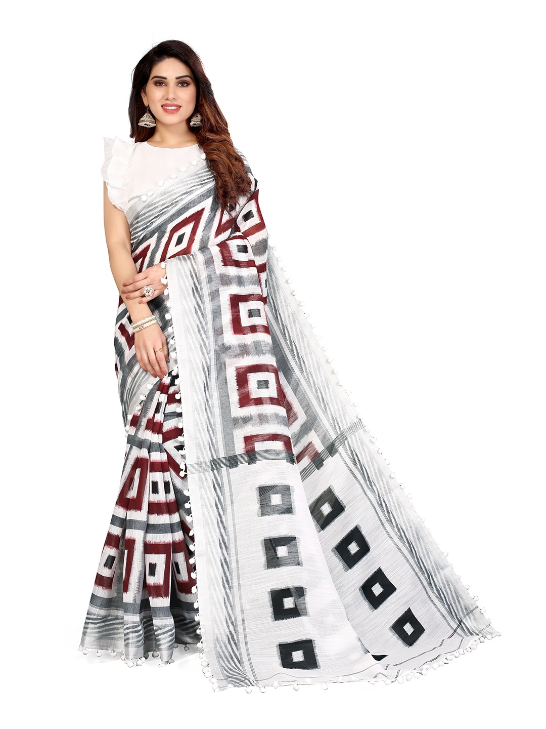 

KALINI White & Grey Zari Bagh Saree
