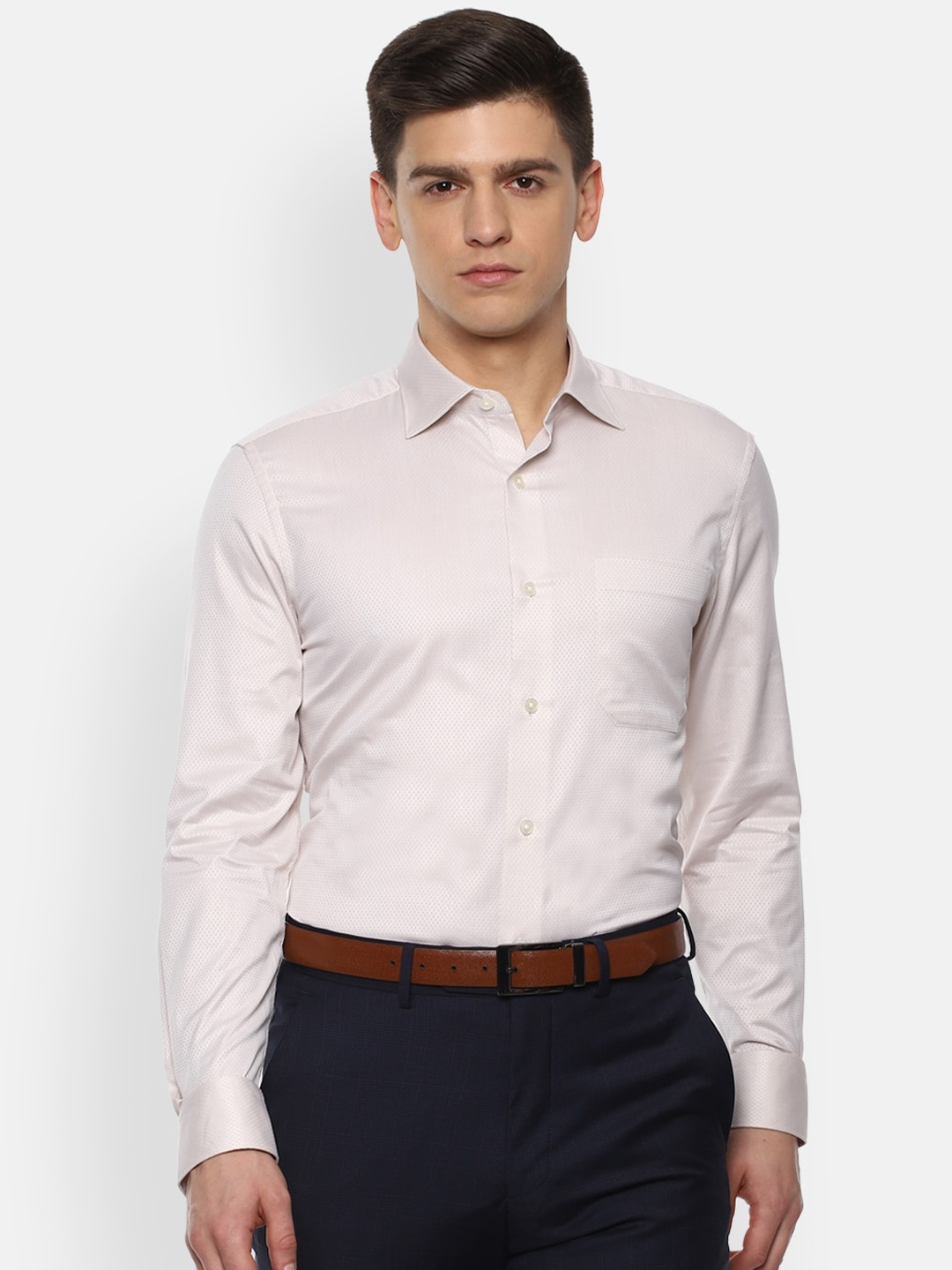 Louis Philippe Gods & Kings Men Beige Textured Pure Cotton Formal Shirt ...