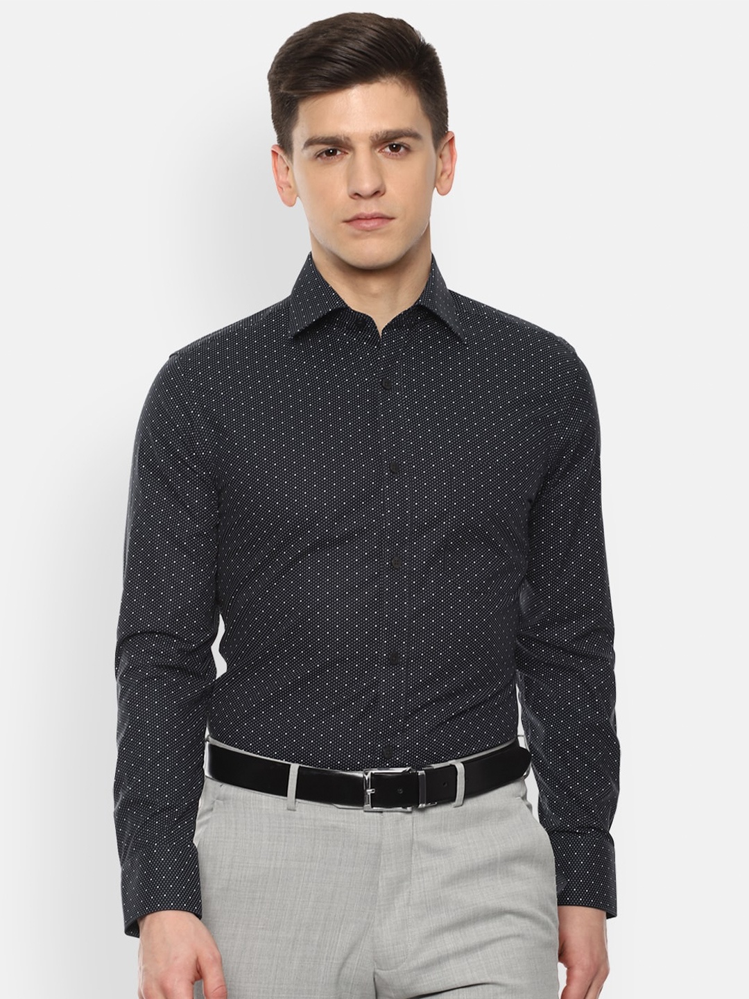 

Louis Philippe Men Grey Printed Pure Cotton Formal Shirt