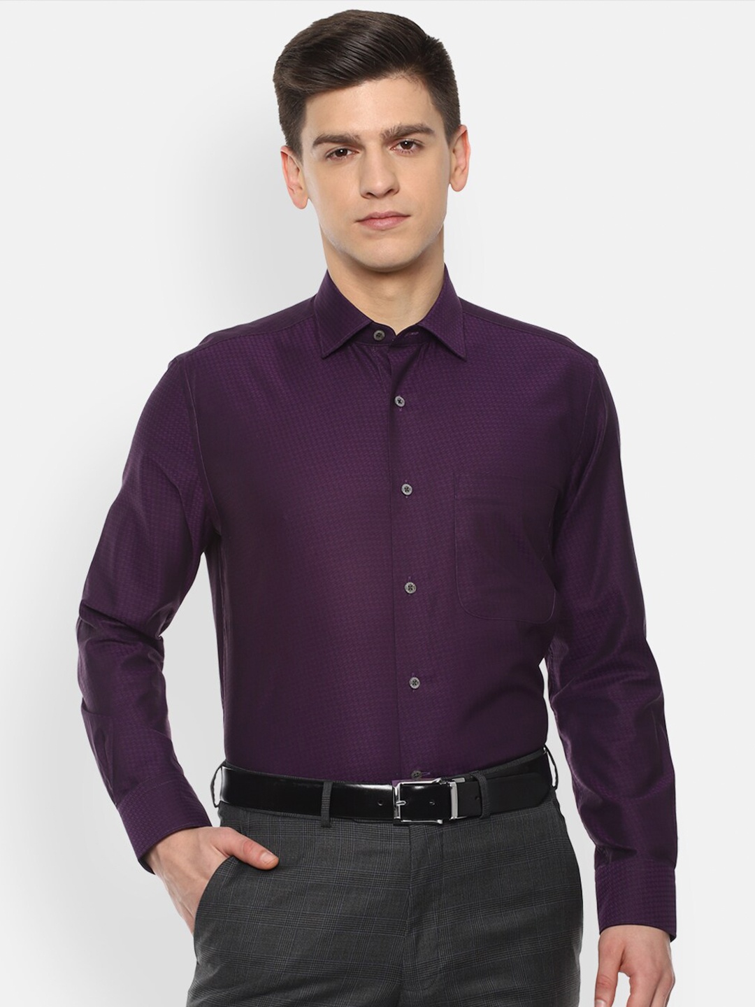 

Luxure by Louis Philippe Men Purple Printed Pure Cotton Formal Shirt