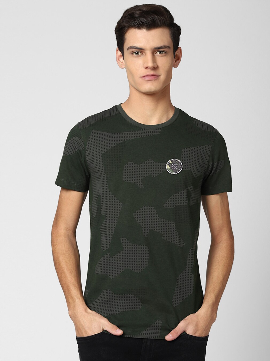 

Peter England Casuals Men Olive Green Printed Slim Fit T-shirt