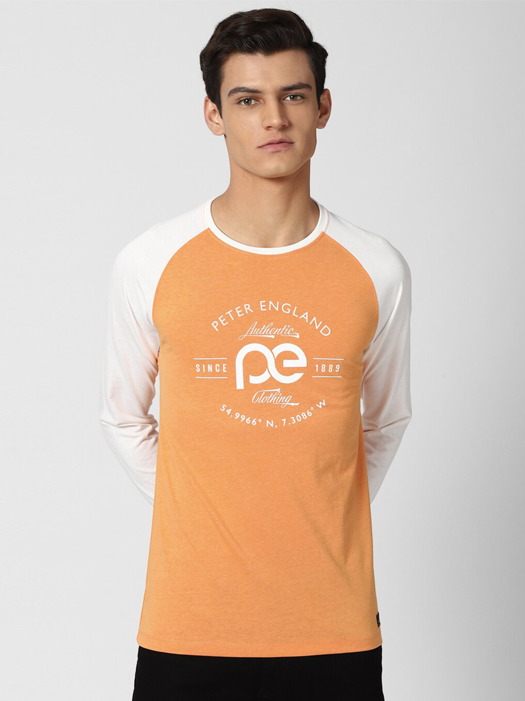 

Peter England Casuals Men Orange Typography Printed Slim Fit T-shirt
